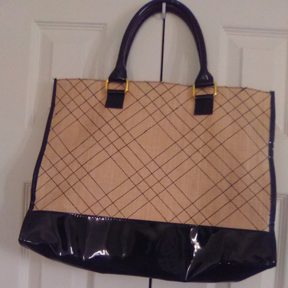 Beige Bag with Patent Trim